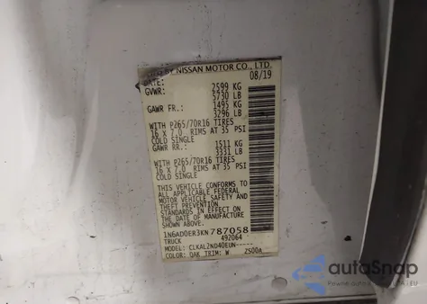 2019 Nissan Frontier Sv z USA, uszkodzony, nr VIN 1N6AD0ER3KN787058